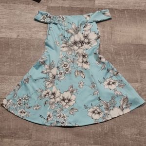 Blue Off Shoulder Floral Dress